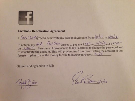 dad bribes daughter to quit facebook