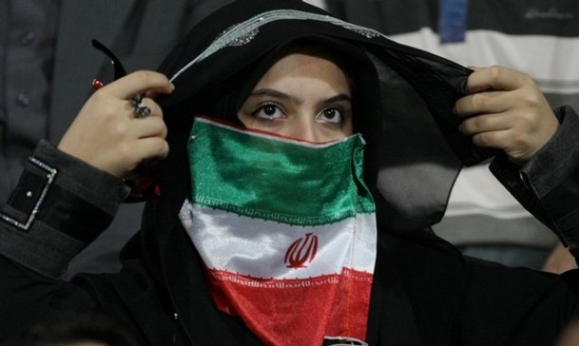 iranian woman and flag