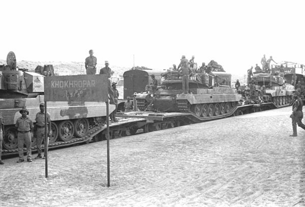 Indian soldiers going back home in a train