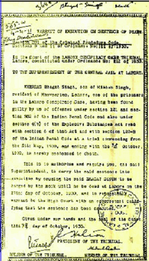 bhagat singh's warrant