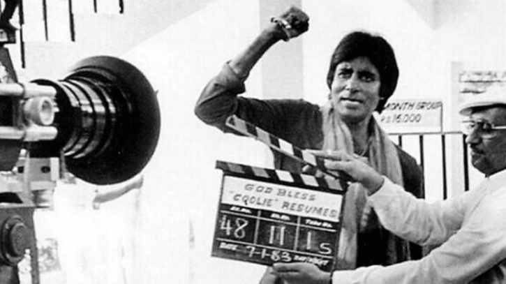 Image result for amitabh in coolie film shooting