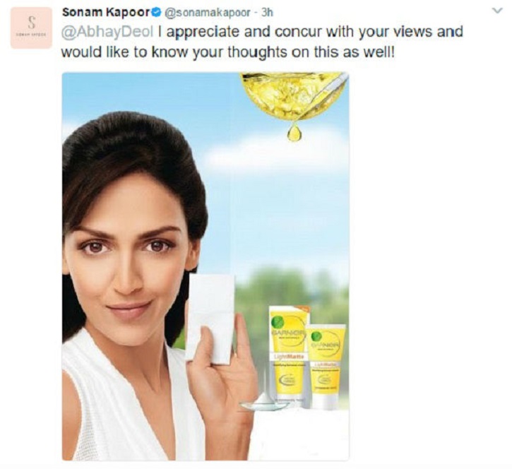 Sonam Kapoor tweet