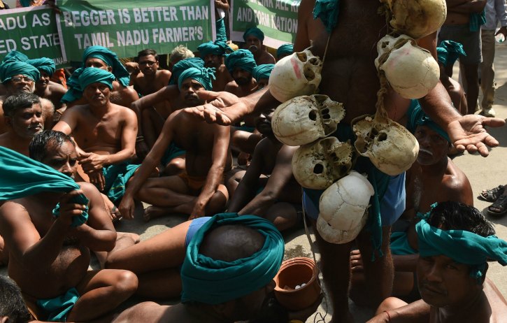 Image result for Indian farmers brought human skulls to a protest