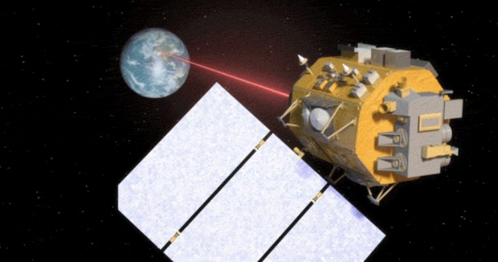 LCRD beaming down a laser signal to earth