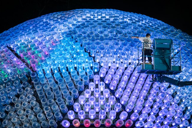 Giant Lantern Made of Recycled Plastic Bottles