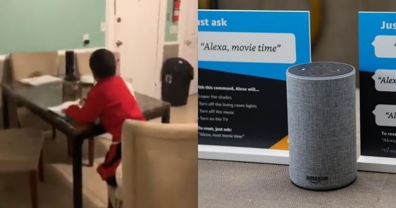 Kid asks alexa for homework help picture