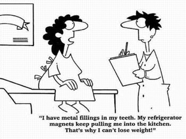 magnetic attraction to fridge weightloss joke cartoon
